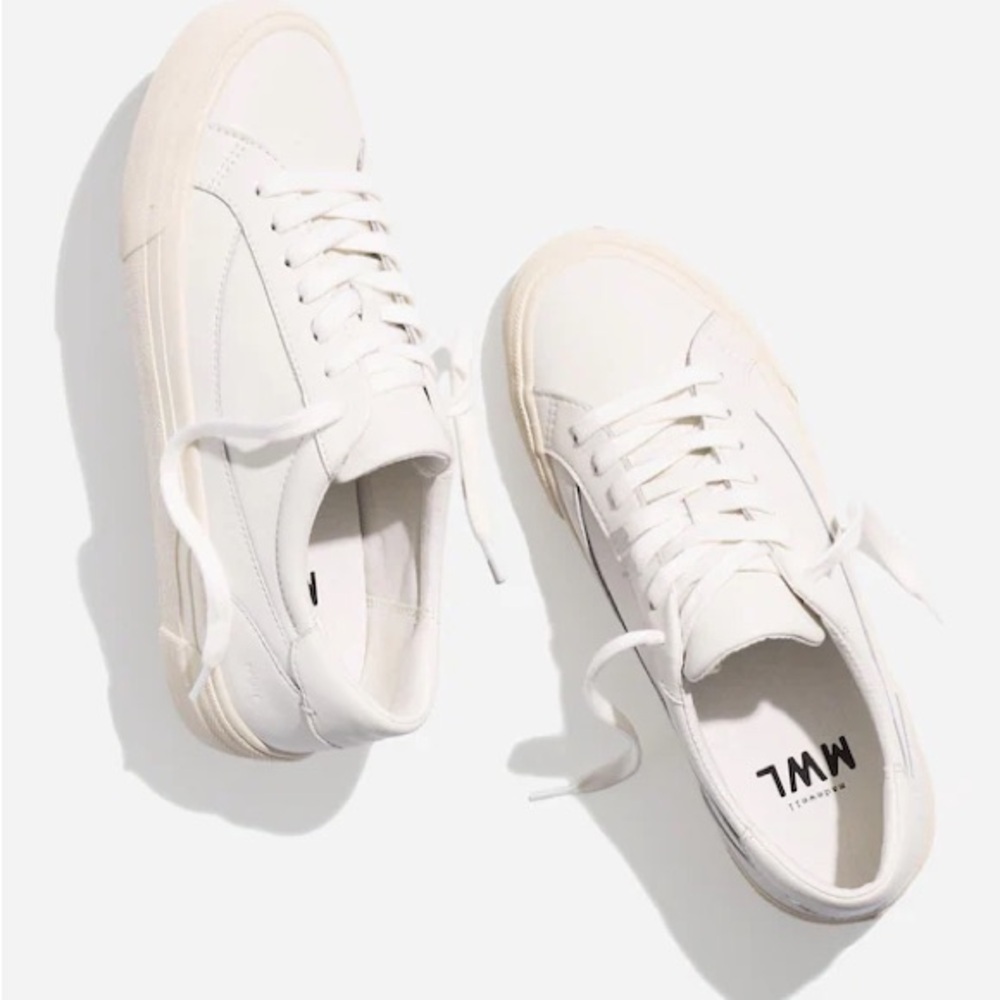 Madewell Sidewalk Low-Top Sneakers ND989 Pale Parchment Leather 10.5 Platform